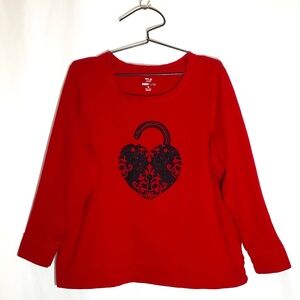 Red Sweatshirt Black Heart, 100% Cotton, Women's 3X